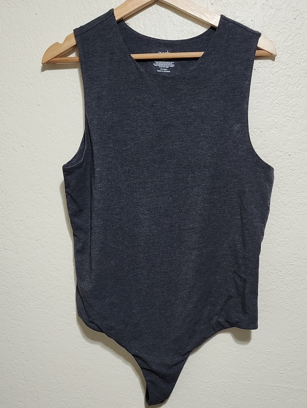 Nuuds Cotton Stretch Classic Crewneck Tank Bodysuit - Charcoal Gray - Size XL